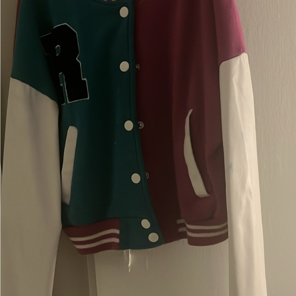 Kids Varsity Jacket in Teal and Maroon
